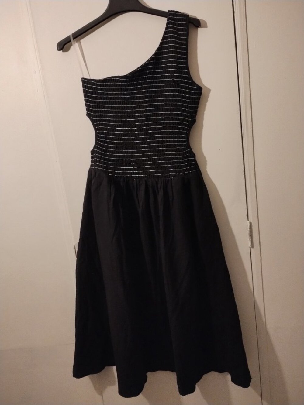 NWT Cutout Midi Dress Black Linen Blend L Resort Vacation Cruise Nautical Preppy